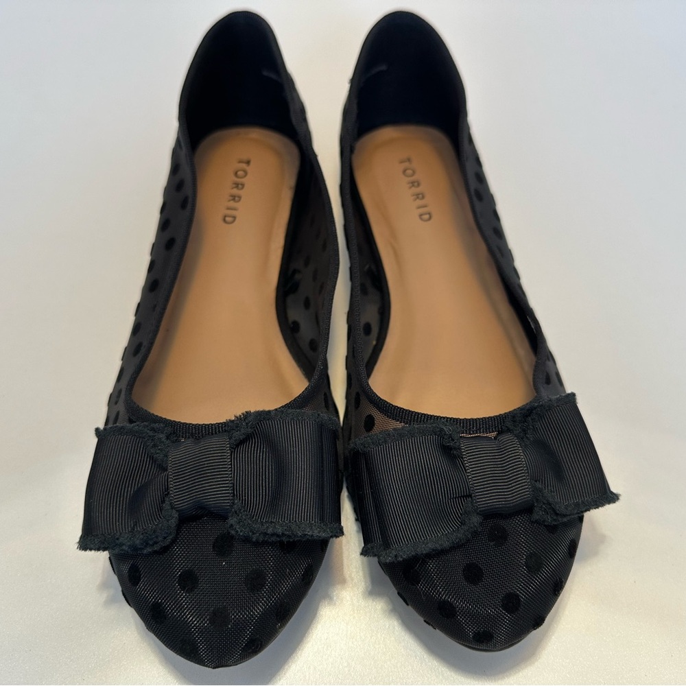 Torrid Black Mesh Polka Dot Flats with Bow